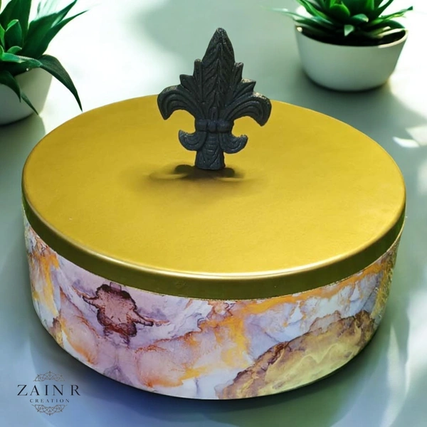 Sold By ZAIN R CREATION Kitchen Storage with the Stylish Storage Box, Roti Box - Dia.8'' H.2.5'', Enamel Coated, Wooden
