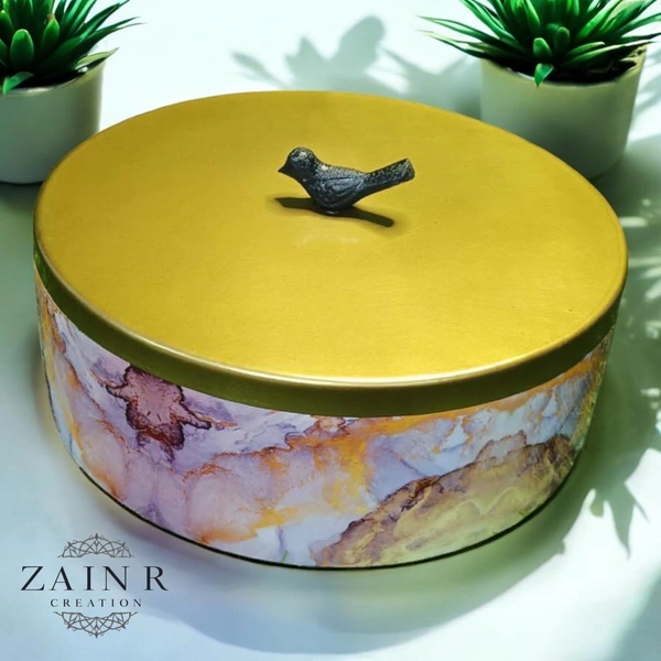 Sold By ZAIN R CREATION Kitchen Storage with the Stylish Storage Box, Roti Box - Dia.8'' H.2.5'', Enamel Coated, Wooden
