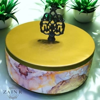 Sold By ZAIN R CREATION Kitchen Storage with the Stylish Storage Box, Roti Box - Dia.8'' H.2.5'', Enamel Coated, Wooden
