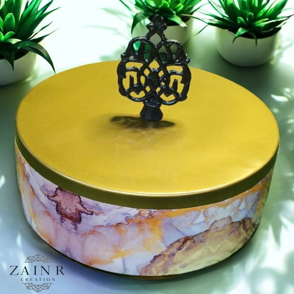 Sold By ZAIN R CREATION Kitchen Storage with the Stylish Storage Box, Roti Box - Dia.8'' H.2.5'', Enamel Coated, Wooden