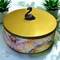 Sold By ZAIN R CREATION Kitchen Storage with the Stylish Storage Box, Roti Box - Dia.8'' H.2.5'', Enamel Coated, Wooden