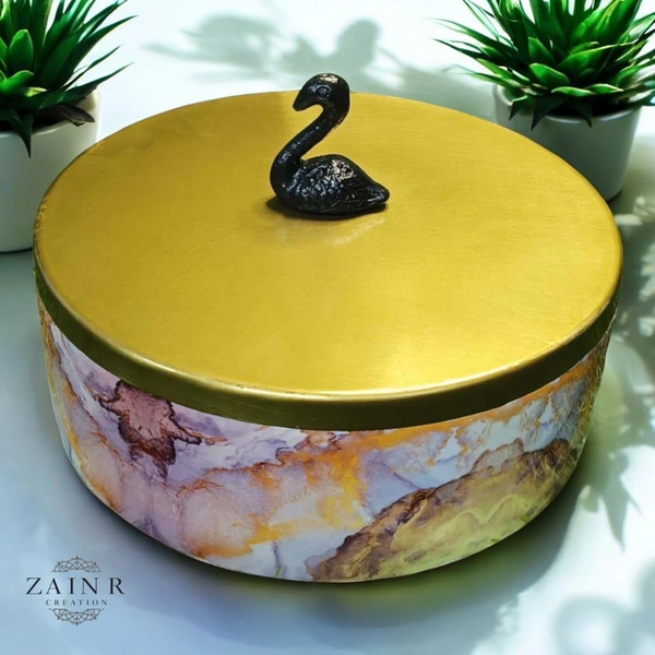 Sold By ZAIN R CREATION Kitchen Storage with the Stylish Storage Box, Roti Box - Dia.8'' H.2.5'', Enamel Coated, Wooden