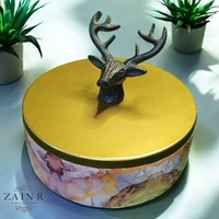 Sold By ZAIN R CREATION Kitchen Storage with the Stylish Storage Box, Roti Box - Dia.8'' H.2.5'', Enamel Coated, Wooden