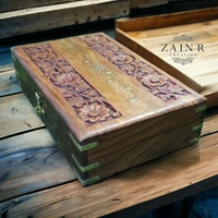 Sold By ZAIN R CREATION Jewellery Box Carving with Brass Inlay - L.10'' W.6'' H.2.5''
