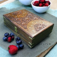Sold By ZAIN R CREATION Jewellery Box Carving with Brass Inlay - L.12'' W.8'' H.3.5''