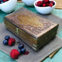 Sold By ZAIN R CREATION Jewellery Box Carving with Brass Inlay - L.12'' W.8'' H.3.5''