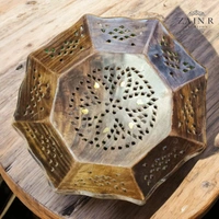 Sold By ZAIN R CREATION Tray Brass Inlay Hexagonal - Dia.9.5'' H.1.5'', Natural Polish, Wooden