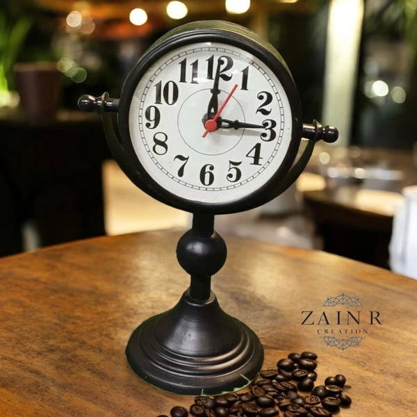 Sold By ZAIN R CREATION Table Clock for Office, Home Use - H.9.5'' L.6.5'' Base. 4'', Black, Iron