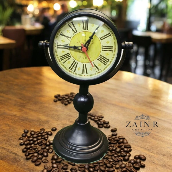 Sold By ZAIN R CREATION Table Clock for Office, Home Use - H.9.5'' L.6.5'' Base. 4'', Black, Iron