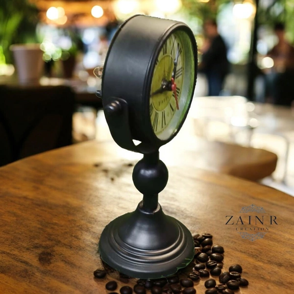 Sold By ZAIN R CREATION Table Clock for Office, Home Use - H.9.5'' L.6.5'' Base. 4'', Black, Iron
