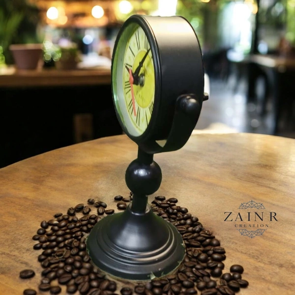 Sold By ZAIN R CREATION Table Clock for Office, Home Use - H.9.5'' L.6.5'' Base. 4'', Black, Iron