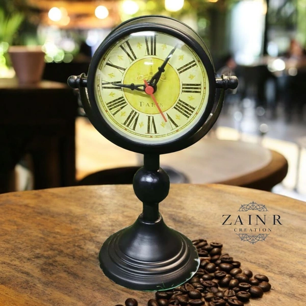 Sold By ZAIN R CREATION Table Clock for Office, Home Use - H.9.5'' L.6.5'' Base. 4'', Black, Iron