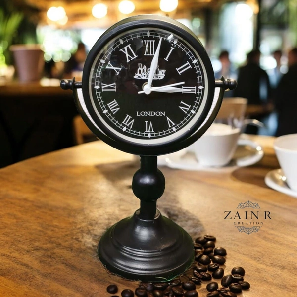 Sold By ZAIN R CREATION Table Clock for Office, Home Use - H.11'' L.7'' B.4.5'', Black, Iron