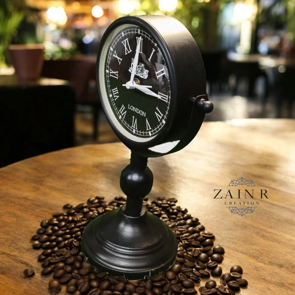 Sold By ZAIN R CREATION Table Clock for Office, Home Use - H.11'' L.7'' B.4.5'', Black, Iron