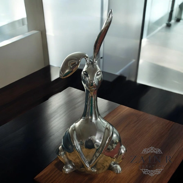 Sold By ZAIN R CREATION Rabbit Decorative Sculpture - H.20.5'' L.6'' W.10'', Nickel, Aluminium
