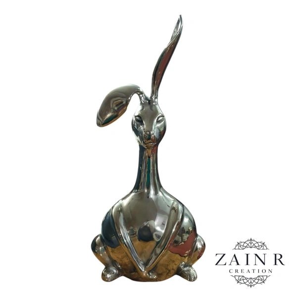 Sold By ZAIN R CREATION Rabbit Decorative Sculpture - H.20.5'' L.6'' W.10'', Nickel, Aluminium