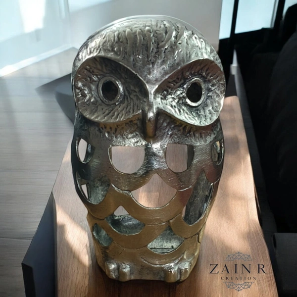 Sold By ZAIN R CREATION Decorative Owl Sculptures - H.12'' L.7'' W.6'', Nickel, Aluminium
