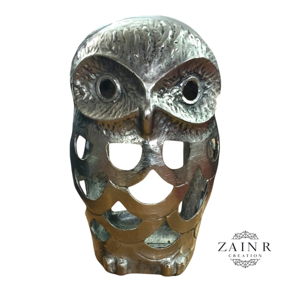 Sold By ZAIN R CREATION Decorative Owl Sculptures - H.12'' L.7'' W.6'', Nickel, Aluminium