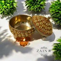 Sold By ZAIN R CREATION A Sindoor or Kumkum pot is a traditional container used to store sacred red powder - H.2'' B.2'', Brass