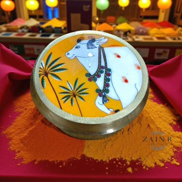 Sold By ZAIN R CREATION Brass Sindoor Box - L.1.77'' H.1'' B.1.57'', Polished, Brass