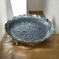 Sold By ZAIN R CREATION Elephant Urli - DIA.8'' H.2.5'', Nickel, Aluminium