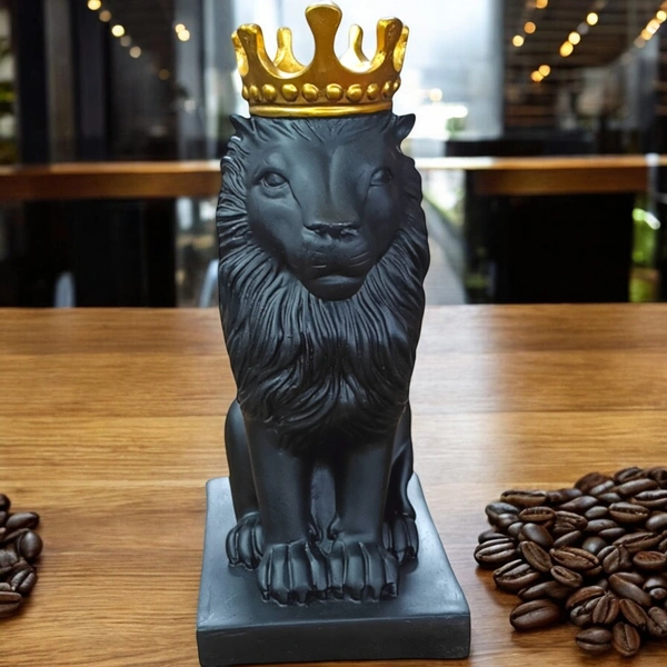Sold By ZAIN R CREATION Lion King Sculpture Table Accents Black - Polyresin