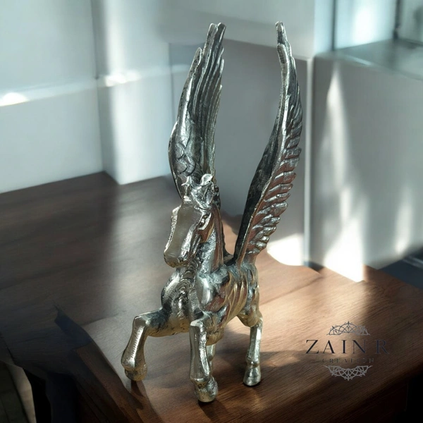 Sold By ZAIN R CREATION Decorative Flying Horse Angel Home Office Showpiece - H.12'' L.10'' W.3'', Nickel, Aluminium