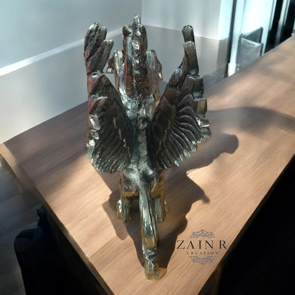Sold By ZAIN R CREATION Decorative Flying Horse Angel Home Office Showpiece - H.12'' L.10'' W.3'', Nickel, Aluminium