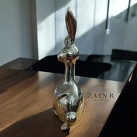 Sold By ZAIN R CREATION Rabbit Decorative Sculpture - H.20.5'' L.6'' W.10'', Nickel, Aluminium