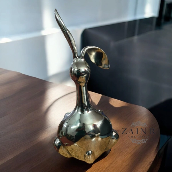 Sold By ZAIN R CREATION Rabbit Decorative Sculpture - H.20.5'' L.6'' W.10'', Nickel, Aluminium