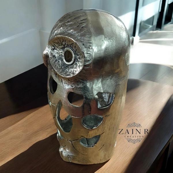 Sold By ZAIN R CREATION Decorative Owl Sculptures - H.12'' L.7'' W.6'', Nickel, Aluminium