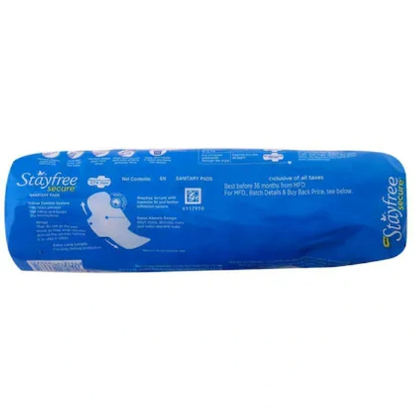 Stayfree Secure Cottony Soft Cover Sanitary Napkin with Wings 6 pads - Medium