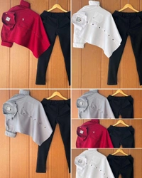 Calvin Klein Cotton Shirt + Lycra Pant Combo - Red, XXL 44/36