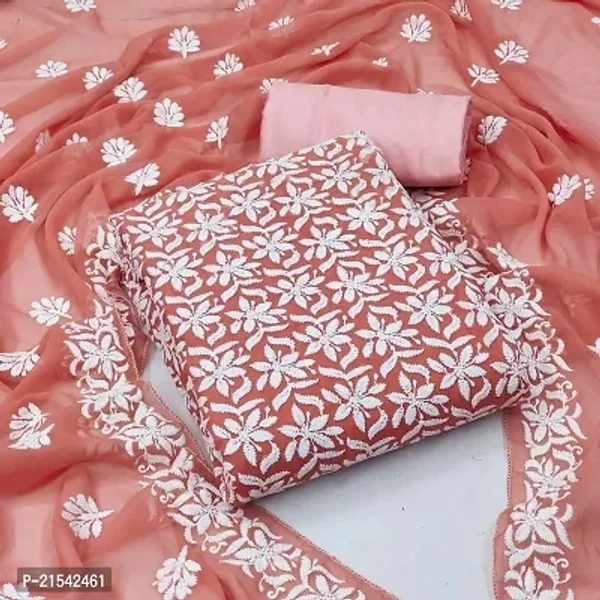 Kaashiba Georgette Chikankari Work Womens Unstitched Dress Material - Unstitched, Brick Red