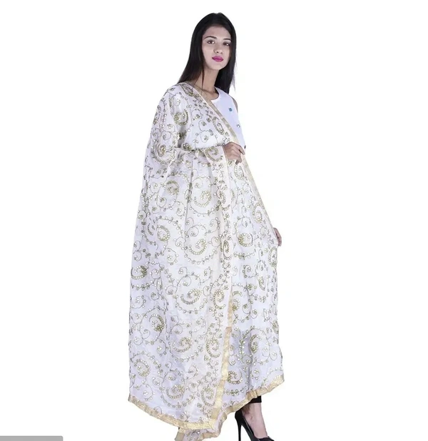 Kaashiba Indian Handicrafts Crape Women Party wear White Colour Dupatta Length 2.35 Meter Generic Crepe Dupattas - White, 2.35mtr