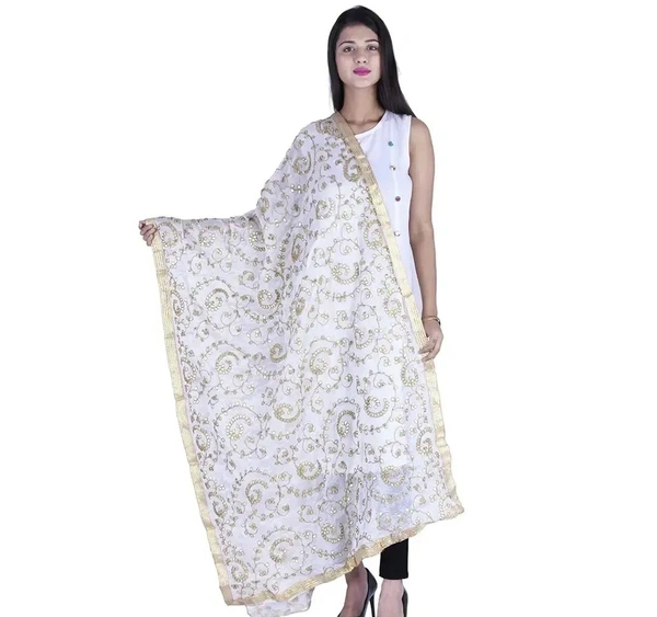 Kaashiba Indian Handicrafts Crape Women Party wear White Colour Dupatta Length 2.35 Meter Generic Crepe Dupattas - White, 2.35mtr