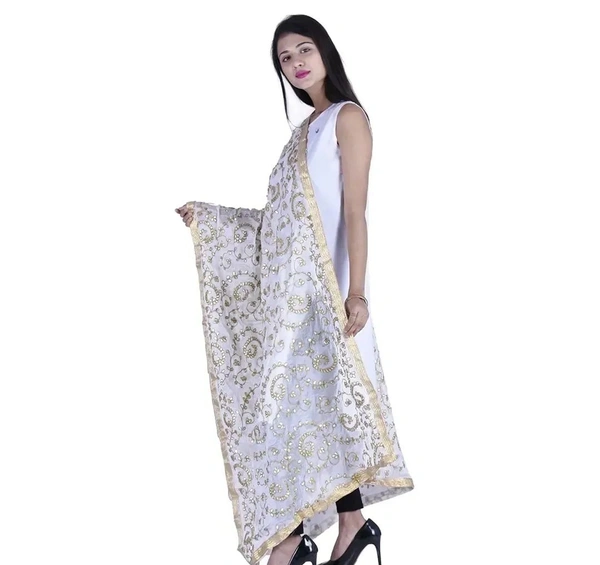 Kaashiba Indian Handicrafts Crape Women Party wear White Colour Dupatta Length 2.35 Meter Generic Crepe Dupattas - White, 2.35mtr