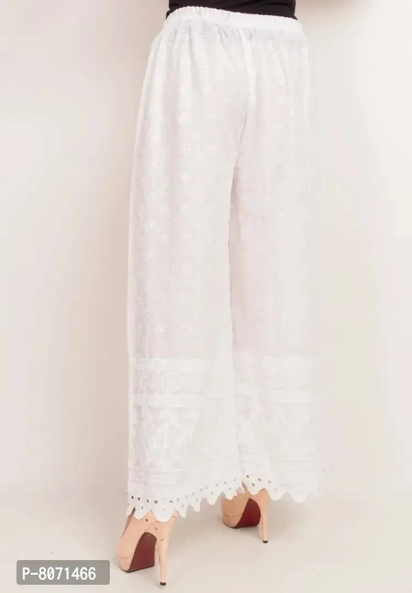 Kaashiba ENDFASHION Woman's Rayon Chiken Work Palazzo|| Palazzo|| Straight Palazzo|| Chiken Work Palazzo||Free Size (White) - White, Free Size
