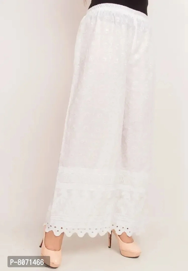 Kaashiba ENDFASHION Woman's Rayon Chiken Work Palazzo|| Palazzo|| Straight Palazzo|| Chiken Work Palazzo||Free Size (White) - White, Free Size