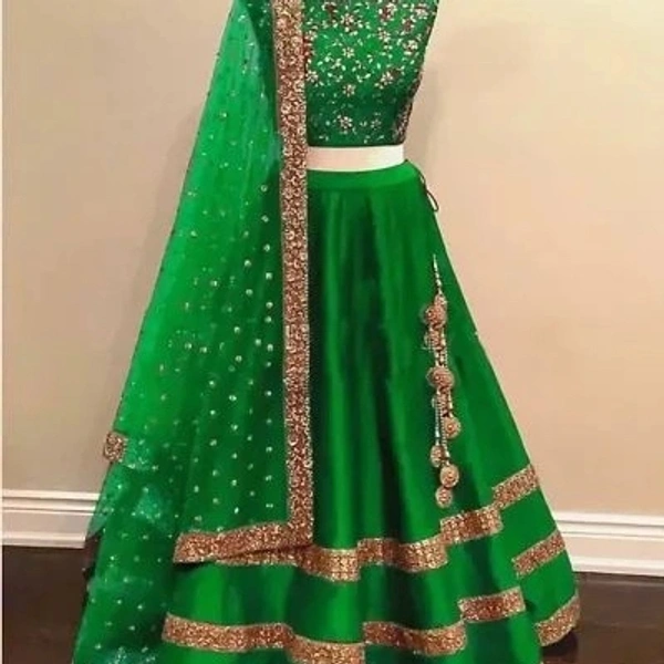 Kaashiba Adorable Taffeta Silk Embroidered Lehenga Choli - Japanese Laurel, Semi Stitched