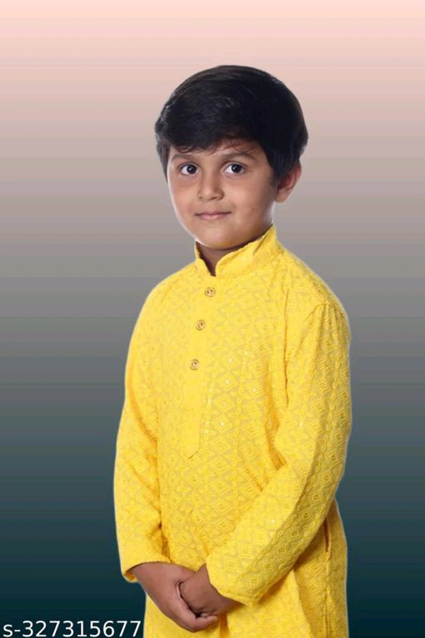 KAASHIBA Modern Elegant Kids Boys Kurta Sets - Yellow, 0-6months
