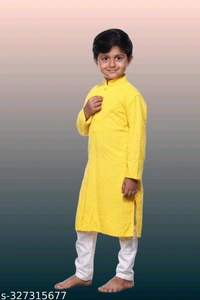 KAASHIBA Modern Elegant Kids Boys Kurta Sets - Yellow, 6-12months