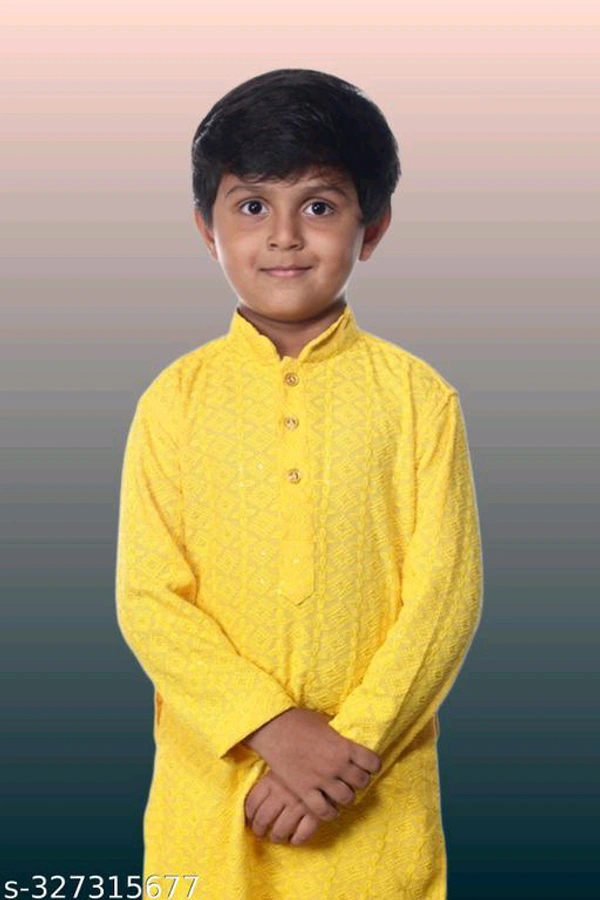 KAASHIBA Modern Elegant Kids Boys Kurta Sets - Yellow, 4-5years