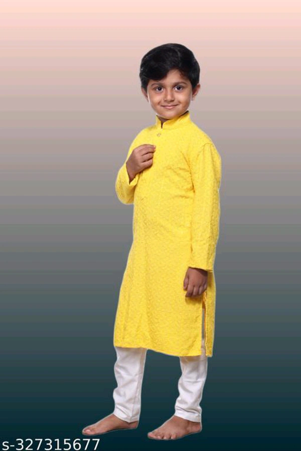 KAASHIBA Modern Elegant Kids Boys Kurta Sets - Yellow, 4-5years
