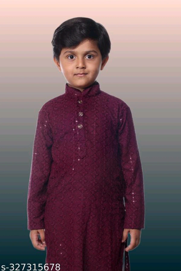 KAASHIBA Modern Elegant Kids Boys Kurta Sets - Maroon, 6-12months