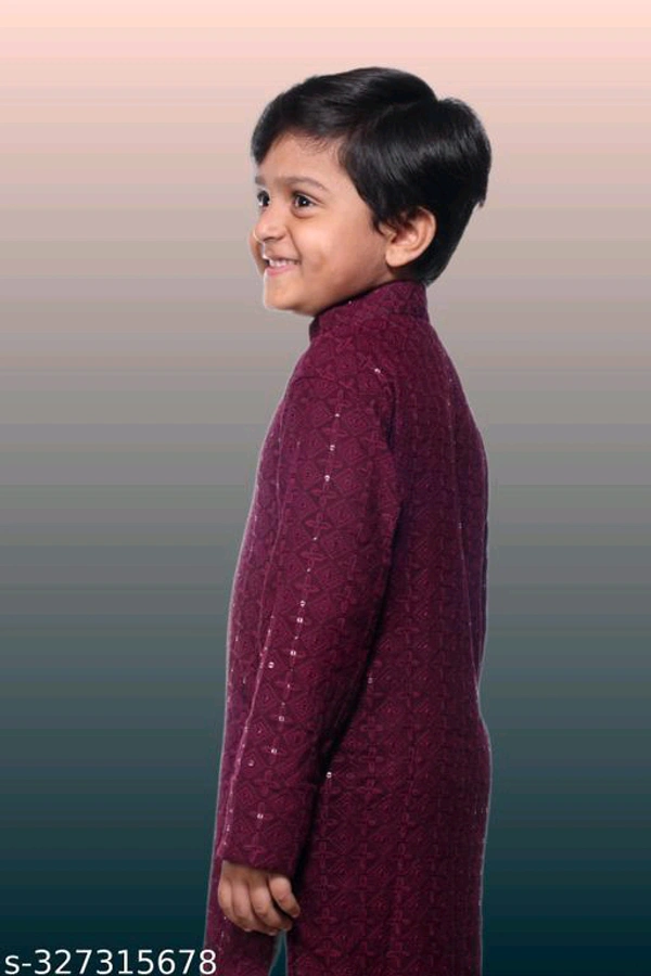 KAASHIBA Modern Elegant Kids Boys Kurta Sets - Maroon, 2-3years