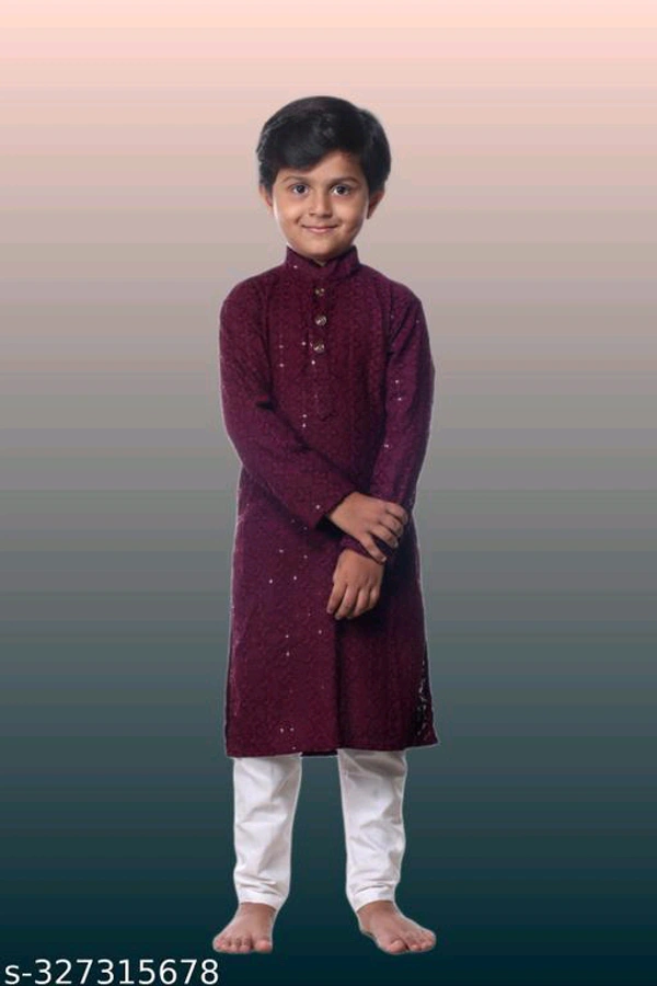 KAASHIBA Modern Elegant Kids Boys Kurta Sets - Maroon, 3-4years