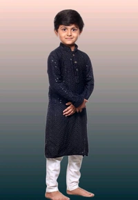 KAASHIBA Modern Elegant Kids Boys Kurta Sets - Black, 7-8years