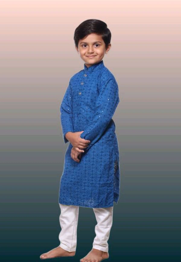 KAASHIBA Modern Elegant Kids Boys Kurta Sets - Blue, 3-4years