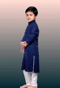 KAASHIBA Modern Elegant Kids Boys Kurta Sets - Navy Blue, 7-8years